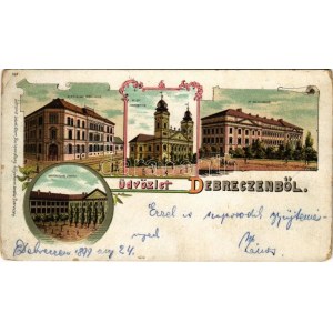 1899 (Vorläufer) Debrecen, Állami főreáliskola, Református nagytemplom és kollégium az udvarral...