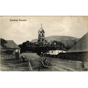 1912 Fony (Gönc), utca, templom (EK)