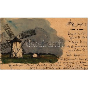 1899 (Vorläufer) Sári (Dabas), szélmalom. Tus és akvarell rajz Thaisz Mariskának címezve / windmill s: Nagy Sándor ...