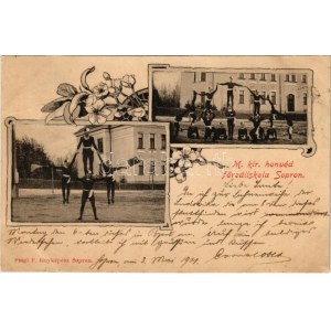 1901 Sopron, M. kir. honvéd főreáliskola, tornacsapat akrobatikus mutatványa. Stagl F. fényképész, Art Nouveau...