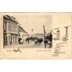 1900 Sümeg, Kossuth Lajos utca, üzletek, kávéház. Horváth Gábor kiadása (EK)