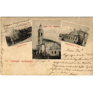 1906 Szakony (Sopron), Csörgő malom, Római katolikus templom, Schwarzmann K. ház (EK)