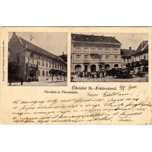 1900 Székesfehérvár, Városház és Városház tér, piac, üzlet. Kaufman F. kiadása (Rb)