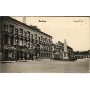 1914 Szolnok, Kossuth tér, tejcsarnok, Dr. Szegő fogorvos, Perlesz Lajos, Boros Béla és Lehoczky Mihály üzlete...