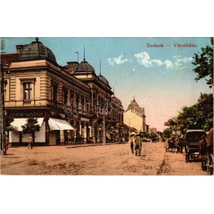 1916 Szolnok, Városháza, drogéria, Sebők Nándor és Konsitzky György üzlete, Népbank. Róth Dénes kiadása (EK...