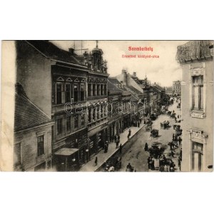1912 Szombathely, Erzsébet királyné utca, Kemény József üzlete a Jocker Clubhoz, piac...