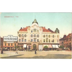 1920 Szombathely, Fő tér, Dukesz Jenő papíráruháza, Deutsch J., Fischer, Marton csipkeáruháza, Meinl órás üzlete...