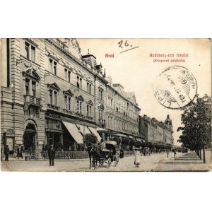 1908 Arad, Andrássy tér, lovashintó, Weinberger-féle kávéház / square, chariot, cafe (EK)