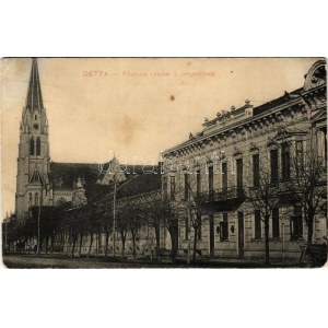 1912 Detta, Ghedu, Deta; Fő utca, templom. Ballon József kiadása / main street, church (fl)
