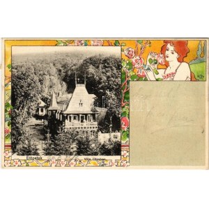 1902 Előpatak, Valcele; Villa Otroban. Szecessziós litho keret / villa. Art Nouveau mlitho frame (Rb...