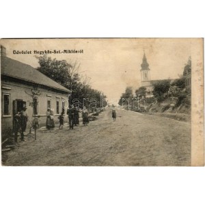 1913 Hegyközszentmiklós, Sannicolau de Munte (Bihar); utca, templom / street, church (EK)
