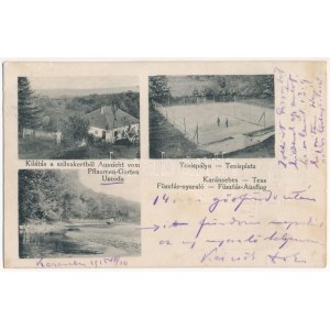 1915 Karánsebes, Caransebes; Kilátás a szilvakertből, teniszpálya, uszoda. Füszfás Sándor kiadása ...