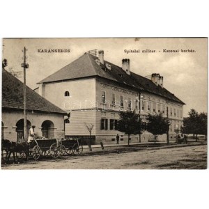 1907 Karánsebes, Caransebes; Katonai kórház, lovaskocsik / Spitalul militar. / military hospital...