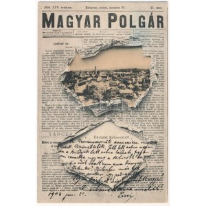 1903 Kolozsvár, Cluj; Magyar Polgár politikai napilap szecessziós montázs ...