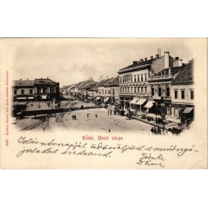 1901 Kolozsvár, Cluj; Fő tér, Unió utca, Segesváry és Társai, Kiss Ernő üzlete, Duna biztosító, Európa kávéház...