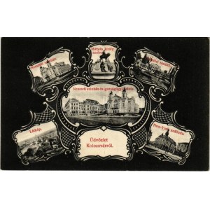 1910 Kolozsvár, Cluj; Nemzeti színház, Mátyás király szobor, Sétatér, Igazságügyi palota, New York szálloda...