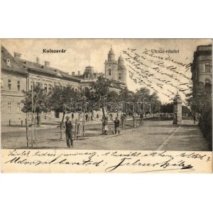 1908 Kolozsvár, Cluj; utcai részlet, templom, hirdetőoszlop. Lepage Lajos kiadása / street, church...