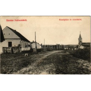 1910 Poklostelek, Poclusa de Barcau (Bihar); községháza, utca, templom / town hall, street, church + ...