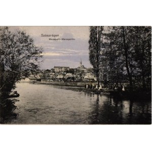 1909 Szászrégen, Reghin; Maros part. Bischitz Jg. kiadása / Mures riverside