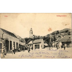 1911 Szilágysomlyó, Simleu Silvaniei; Fő tér, Nagy férfi szabó, Schupiter János és Verecz üzlete / main square, shops ...