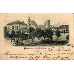 1901 Vidombák, Weidenbach, Ghimbav (Brassó); Gemeinde Amt, Grosses Wirtshaus / Vendéglő a Jó Szellemhez, városháza ...