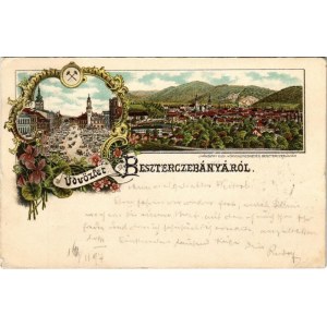 1897 (Vorläufer!) Besztercebánya, Banská Bystrica; Fő téri piac. Ivánszky Elek kiadása / market. Art Nouveau, floral...