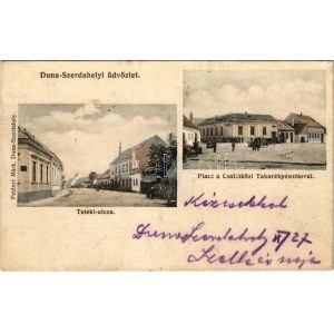 1907 Dunaszerdahely, Dunajská Streda; Teleki utca, piac, Csallóköz-Szerdahelyi takarékpénztár. Petényi Márk kiadása ...