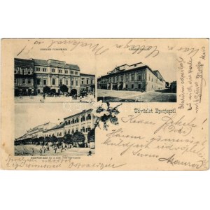 1898 (Vorläufer) Eperjes, Presov; Városház, Vármegyeház, Rákóczi ház, Kir. Törvényszék, üzlet / county and town halls...