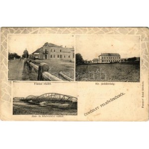 1908 Felsővízköz, Felső-Szvidnyik, Svidník; Fő utca, Kir. járásbíróság, Alsó- és felsővízközi vashíd...