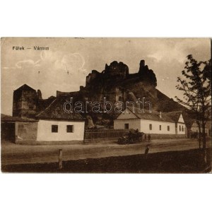 1918 Fülek, Filakovo; várrom, autó / castle ruins, automobile (EK)