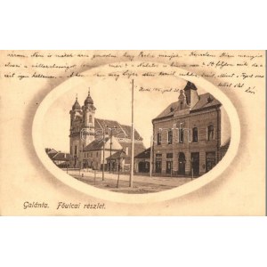 1915 Galánta, Fő utca, templom, Takarékpénztár. Első Galántai Könyvnyomda kiadása ...
