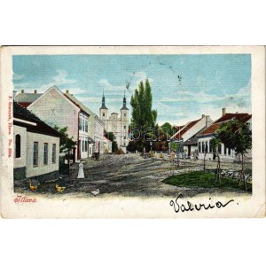 1901 Illava, Illau, Ilava; Fő utca, templom. F. Simicsek No. 6394. / main street, church (EK)