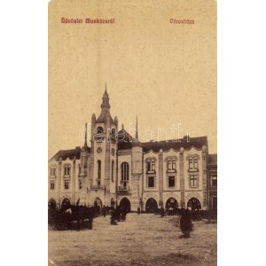 1908 Munkács, Mukacheve, Mukacevo; Városháza, Pannónia könyvnyomda, Rochlitz Róza, Grünfeld W. és Rosner Mór üzlete. W...