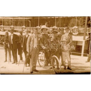 1913 Abbazia, Opatija; Füred-Fiume hajókirándulás, hölgy kerékpárral, Burza Károly. Fotogr. Atelier Betty / boat trip...