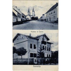 1909 Csázma, Csezmice, Cazma; Fő utca, erdészeti hivatal / Sumarija / main street...