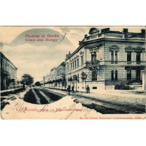 1900 Eszék, Essegg, Osijek; Vasút utca, Géza Bau. fogorvos / Kolodvorska cesta / Bahnhofgasse, Zahnarzt / street...