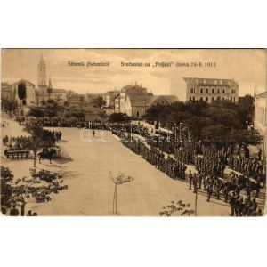 Sibenik, Sebenico; Svecanost na Poljani dneva 18-8. 1913 / Katonai parádé / military parade (EK)