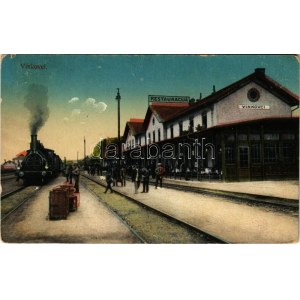 1914 Vinkovce, Vinkovci; Kolodvor Restauracija / Bahnhof / vasútállomás és étterem, gőzmozdony, vonat ...