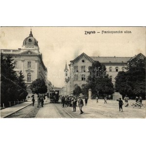 1908 Zagreb, Zágráb; Frankopanska ulica / street with horse-drawn tram / utca lóvasúttal (fa)