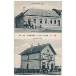 1913 Csantavér, Cantavir; Csantavéri Keresztény Fogyasztási Szövetkezet üzlete, vasútállomás / cooperative shop...