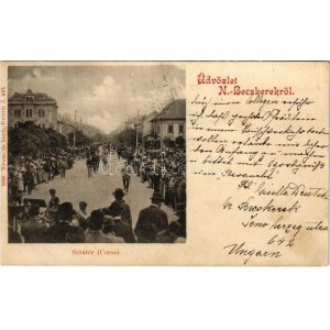1899 (Vorläufer) Nagybecskerek, Zrenjanin, Veliki Beckerek; Sétatér, Corso, kerékpáros felvonulás. Gresits J. 1066. ...