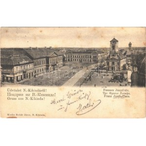 1906 Nagykikinda, Kikinda; Ferenc József tér, piac, Wolf R. üzlete / square, market, shop (kis szakadás / small tear...