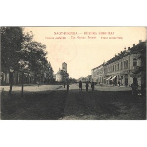 1908 Nagykikinda, Kikinda; Ferenc József tér, Radák János, Ernst József üzlete / square, shops (EK...