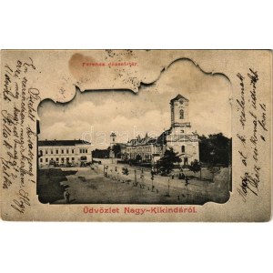 1902 Nagykikinda, Kikinda; Ferenc József tér, templomok / square, churches. Art Nouveau (fl)