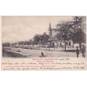 1903 Őrszállás, Stanisics, Stanica; utca, templom. Tossenberger Márton kiadása. Lederer I. felvétele / street view...