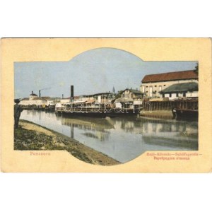 1910 Pancsova, Pancevo; Hajóállomás / Schiffagentie / port, steamship (fa)