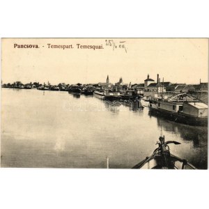 1909 Pancsova, Pancevo; Temespart, Weifert sörgyára, kikötő hajókkal / Timis riverside, brewery, port...