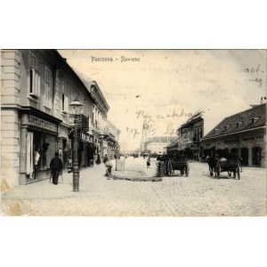 1907 Pancsova, Pancevo; Mária Terézia utca, Poppovits Nádor és Társa, Konstantinovics V. St. üzlete / street view...