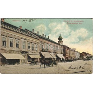 1909 Pancsova, Pancevo; Erzsébet tér, Hornung Peter üzlete. Kohn Samu kiadása / square, shops (r...