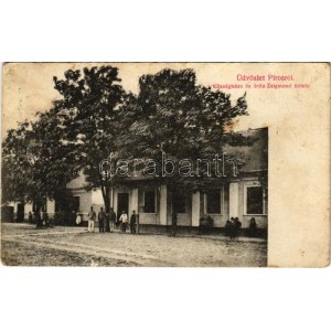 1914 Piros, Rumenka (Újvidék, Novi Sad); községháza, Iritz Zsigmond üzlete és saját kiadása / town hall, shop (fa...